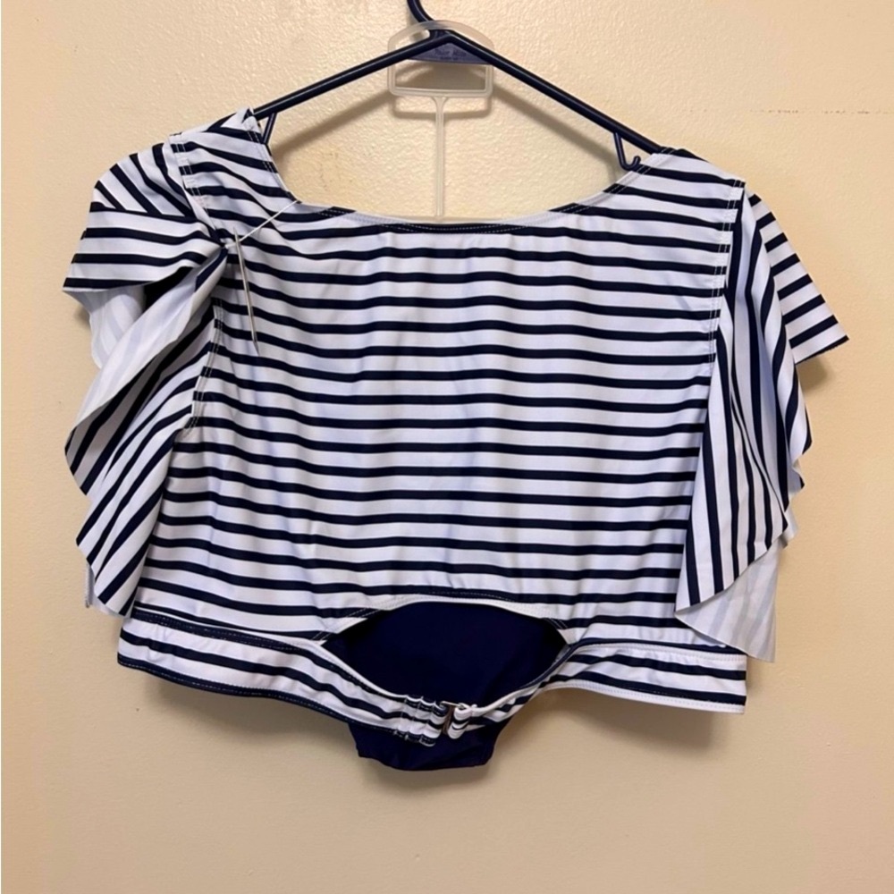 Striped Navy and White Women's Plus Bikini - Picture 4 of 9
